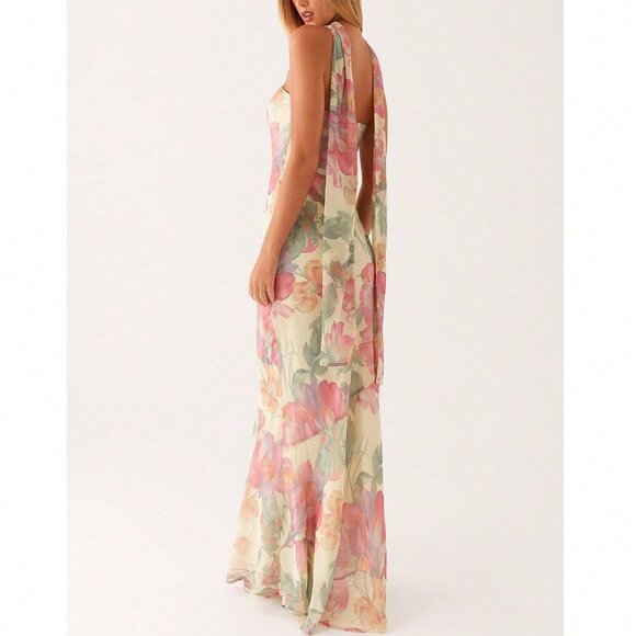 Pink Elegant Women's Floral Strapless Dress Y2k Backless Sleeveless Tube - Picture 5 of 7